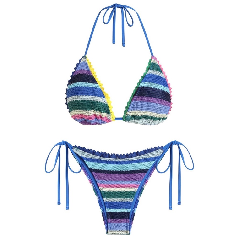 Colorful striped knit bikini